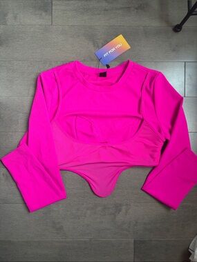 SHEIN Hot Pink Long Sleeve Cutout Crop Top